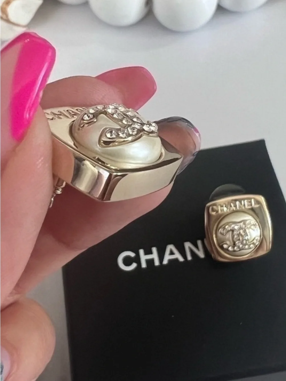 CHANEL Gold-Tone Square CC Logo Stud Earrings